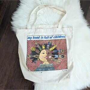 Vintage 1988 Canvas My Head Is Full Of Children Illustrated Teacher Tote Bag